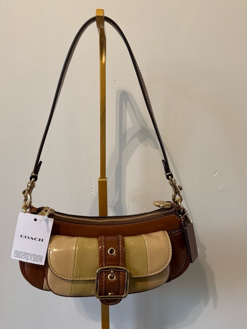 Coach Brown, Tan and Cream Patchwork Leather Shoulder Bag